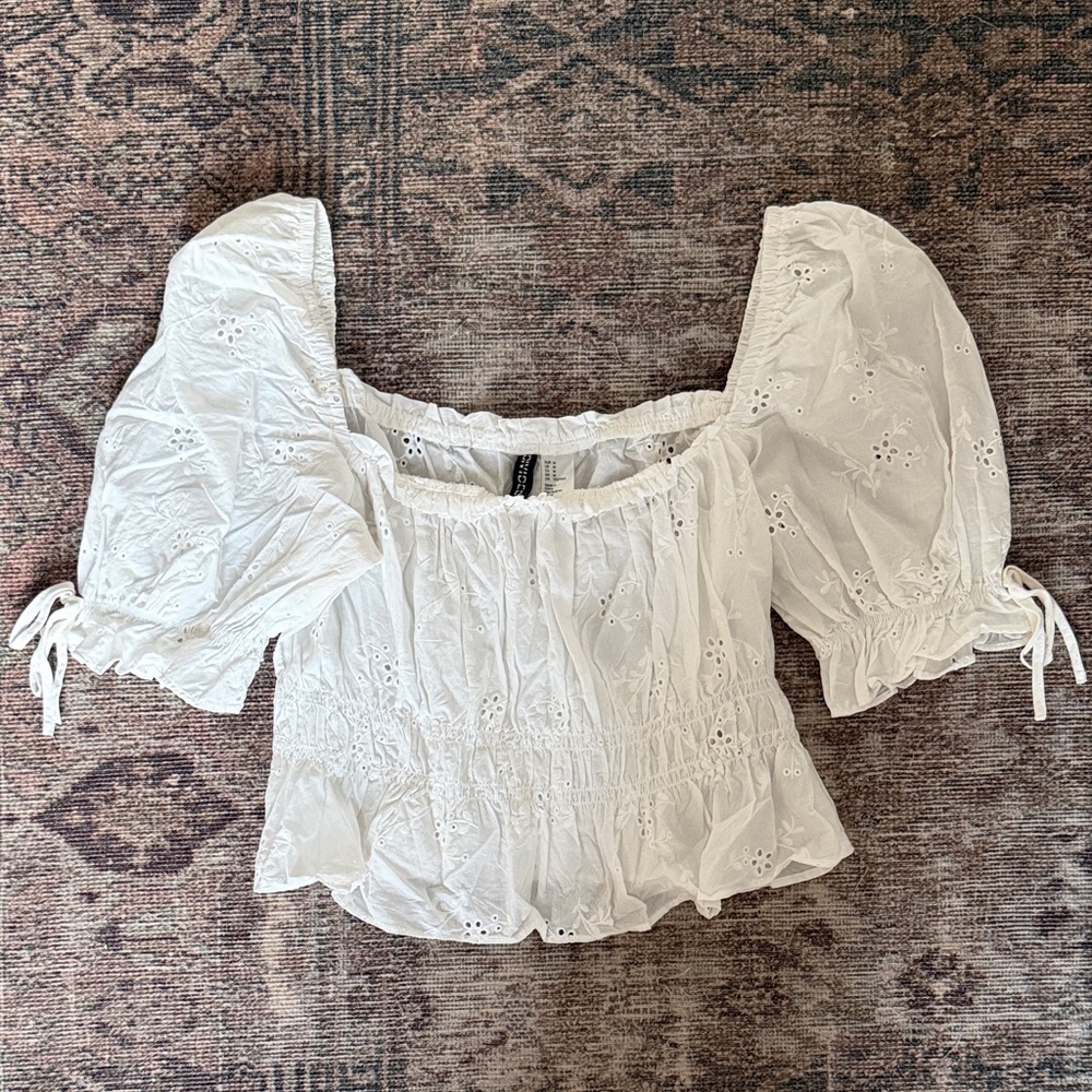 H&M White Blouse with Puff Sleeves